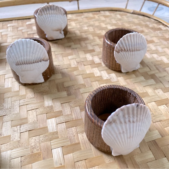 NAPKIN RINGS Wood Nautical Seashell Beach Ocean 1.5 inch Diameter Set of 8 - Picture 4 of 8